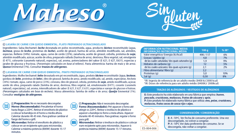 Lasaña de Carne sin gluten (2uds x 262g)